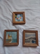 3 obrazki na ścianę prl pejzaż olejny