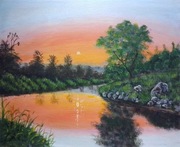 OBRAZ RĘCZNIE MALOWANY PEJZAŻ AKRYLOWY "ZACHODNI PEJZAŻ" - 24x30cm