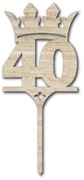 Topper na tort drewniany cyfra 40 z koroną urodziny