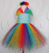 Sukienka przebranie strój tęczowa tęcza kolorowa pony błyszcząca tiul 