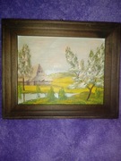 Stary obrazek ręcznie malowany pejzaż 