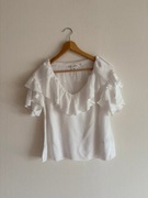 Biała bluzka z falbankami H&M Logg M 38 dekolt V na lato