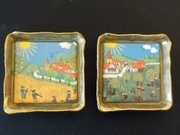 Obrazek ceramiczny 2 szt. w mosiężnych oprawkach