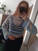 Ręcznie robiony sweter boho letni top siateczkowy handmade vintage vibe
