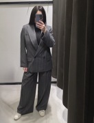 szary garnitur marynarka dwurzędowa  Zara M38 33%wełna spodnie zaszewki