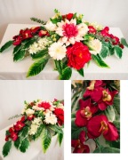 Kompozycja cmentarna nagrobna 103 cm – czerwone mieczyki – betonowa misa