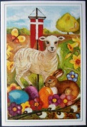Karta Wielkanocna - Baranek z chorągiewką (seria-Oryginał malowany ustami)