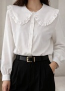 Bluzka koszula elegancka biała duży kołnierz falbanki boho 