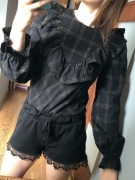 Laurella czarna koszula kratka wiskoza len S/M