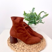 Bershka botki 41 skarpetkowe brązowe na słupku obcasie 