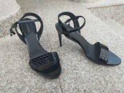 WOJAS nr 41 czarne eleganckie sandały na szpilce skóra nowe