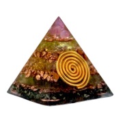 Orgonit Mini Piramida Różowy Turmalin Oliwin Cytryn Piryt Divitiae Solis