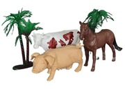 Zestaw 3 figurek zwierząt domowych oraz 2 drzewka 
