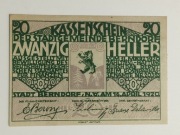 Banknot Austria Notgeld 20 Heller 1920r. Miasto Berndorf - super stan