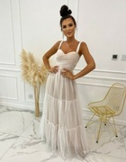 Wyprzedaż biała beż maxi długa sukienka tiul  l xl