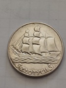 5 zł z 1936r. Żaglowiec. 