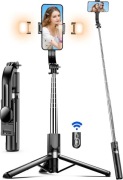 Selfie Stick  statyw 2 światła led pilot 113 cm uchwyt na telefon 