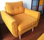 fotel salon plus duża pufa zółty / musztardowy kolor