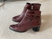 Caprice bordowe botki na obcasie koturnie półbuty skórzane skóra naturalna