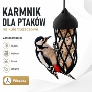 Karmnik dla ptaków wiszący na kule tłuszczowe do ogrodu | CZARNY