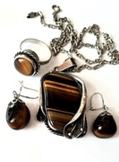 Srebrny komplet- tygrysie oko. Unikat