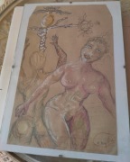 Akt kobiecy fantasy grafika Rysunek (papier, kredki ołówkowe), antyrama