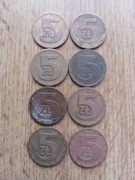 Moneta 5zł 1975 1976 1977 1986 - 8 sztuk