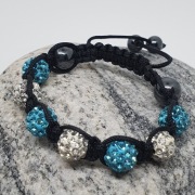 Bransoletka Shamballa (cyrkonie) - biało-turkusowa