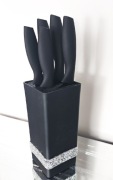 Czarny stojak z nożami glamour z Pirytem 5szt