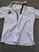 Biała koszula z krótkim rękawem 152 cm wstawki 