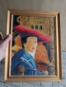 Obraz olejny ,, Dziewczyna w czerwonym kapeluszu