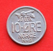 10  Ore  1961  r  -    Norwegia  Pszczoła   Olaf V