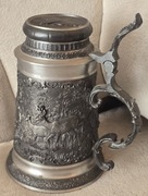 PREZENT DLA MYŚLIWEGO. Piękny cynowy kufel myśliwski. Bawaria XXw. Rogacz.