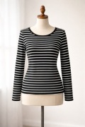 Bluzka w paski czarno-biała długi rękaw basic bawełniana 36 S 
