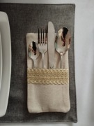 Kieszonki na sztućce lniane, 6 sztuk