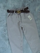 eleganckie damskie spodnie w jodełkę zimowe z paskiem L XL