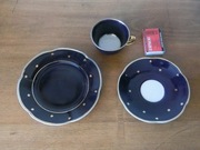 Filiżanka ze spodeczkiem i talerzykiem deserowym, kobalt, Chodzież