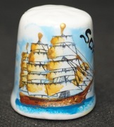 Naparstek Kolekcjonerski Porcelanowy ręcznie malowany statek Sopot