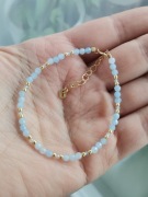  Bransoletka na lince kamienie srebro Akwamaryn topaz niebieski regulacja