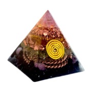 Orgonit Mini Piramida Różowy Turmalin Cytryn Oliwin Obsydian Ignis Divitiae