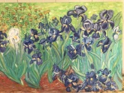 Irysy wg Van Gogha.Obraz malowany na podobraziu płótno farbami olejnymi