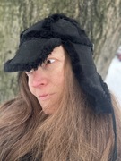 Czapka  Pilotka, Uszatka  Accessorize, czarna, skóra naturalna, os.dorosła