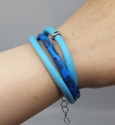 Bransoletka Rzemienie eko skóra sowy niebieskie błękit etno Handmade