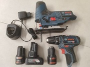 Zestaw Bosch 12V wyrzynarka GST wkretarka GSR akumulatorowe baterie