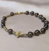 Bransoletka różaniec kamienie bronzyt krzyżyk serduszko prezent pamiątka 