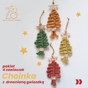 Zawieszki choinkowe handmade – zestaw 4 choinki | rękodzieło premium