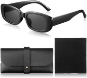 Retro prostokątne okulary przeciwsłoneczne vintage etui czarne nowe unisex 