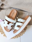 Klapki damskie na rzepy białe rozm 38 podwyższona podeszwa 