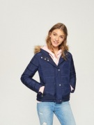 Nowa kurtka S 36 damska pikowana granatowa z kapturem futerkiem Sinsay