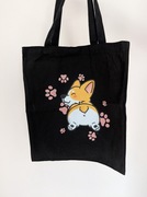 Torba płócienna czarna z motywem psa Corgi